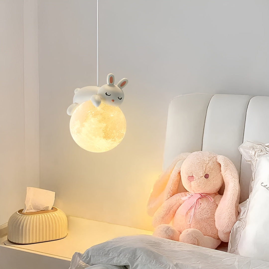 BowLift | Children's Ceiling Lamp Mondolino | LED Hanging Lamp with Moon & Animals | Dimmable & Energy Efficient | For 3–5 m² Rooms