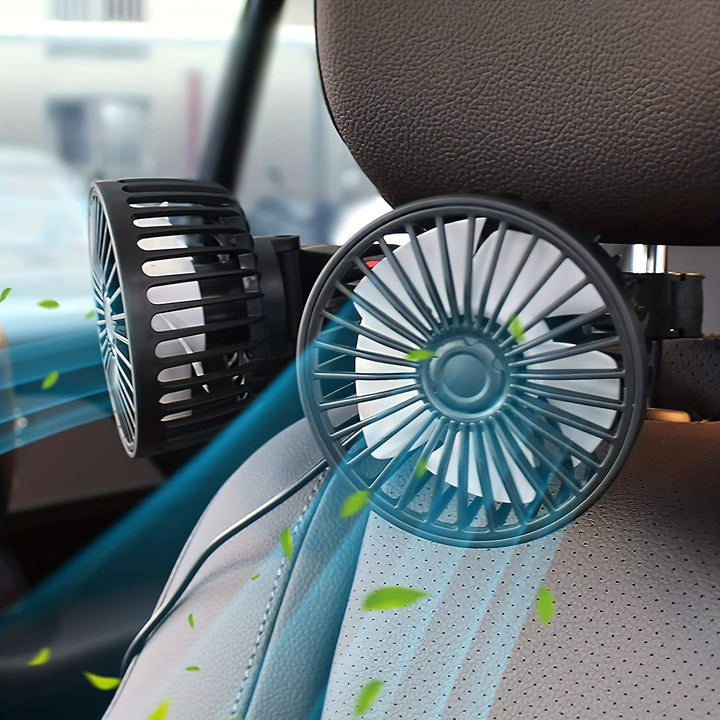 1 Pc Car Fan, Car Small Air Conditioner, Double-headed Rear Fan, Strong Wind, 360 Degrees Rotation, Large Air Volume, Subwoofer Operation, Base Fixed Clip Mounting Method, Suitable For Car Home | Bowlift