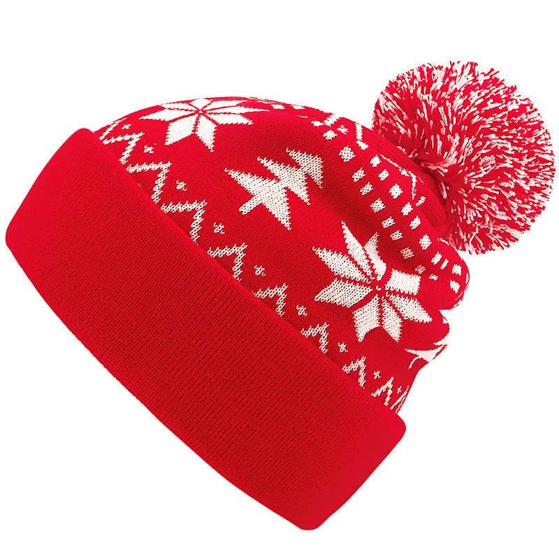 BowLift | Jacquard Christmas Fluffy Ball Cap Thermal Head Cover Knitted Hat