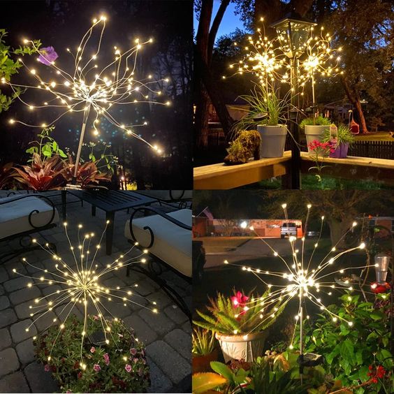 4 Pieces Solar Firework Garden Lights - Weatherproof LED Decorative Lighting, Solar Power for Garden and Patio | Bowlift
