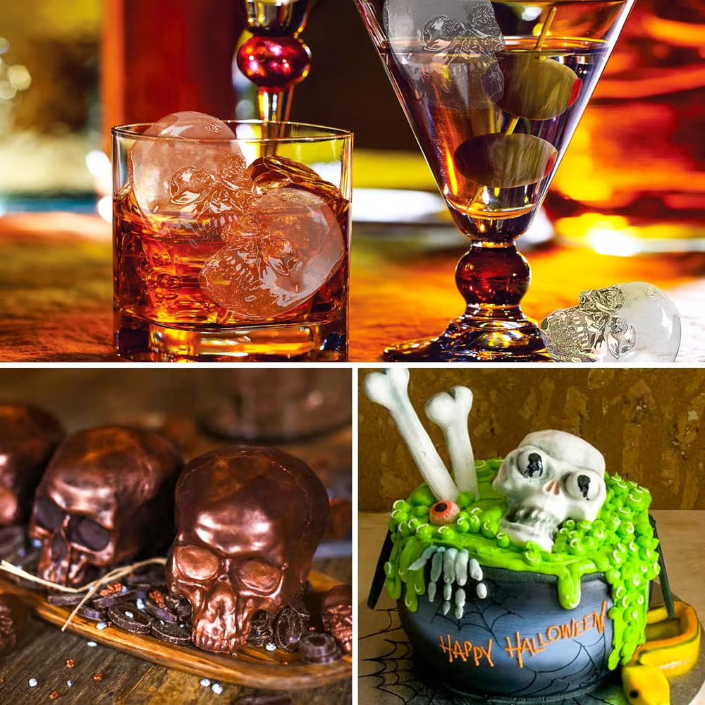 BowLift | Halloween Skull Ice Mold | 3D Silicone Tray | Food-Grade, Heat-Resistant & Dishwasher Safe