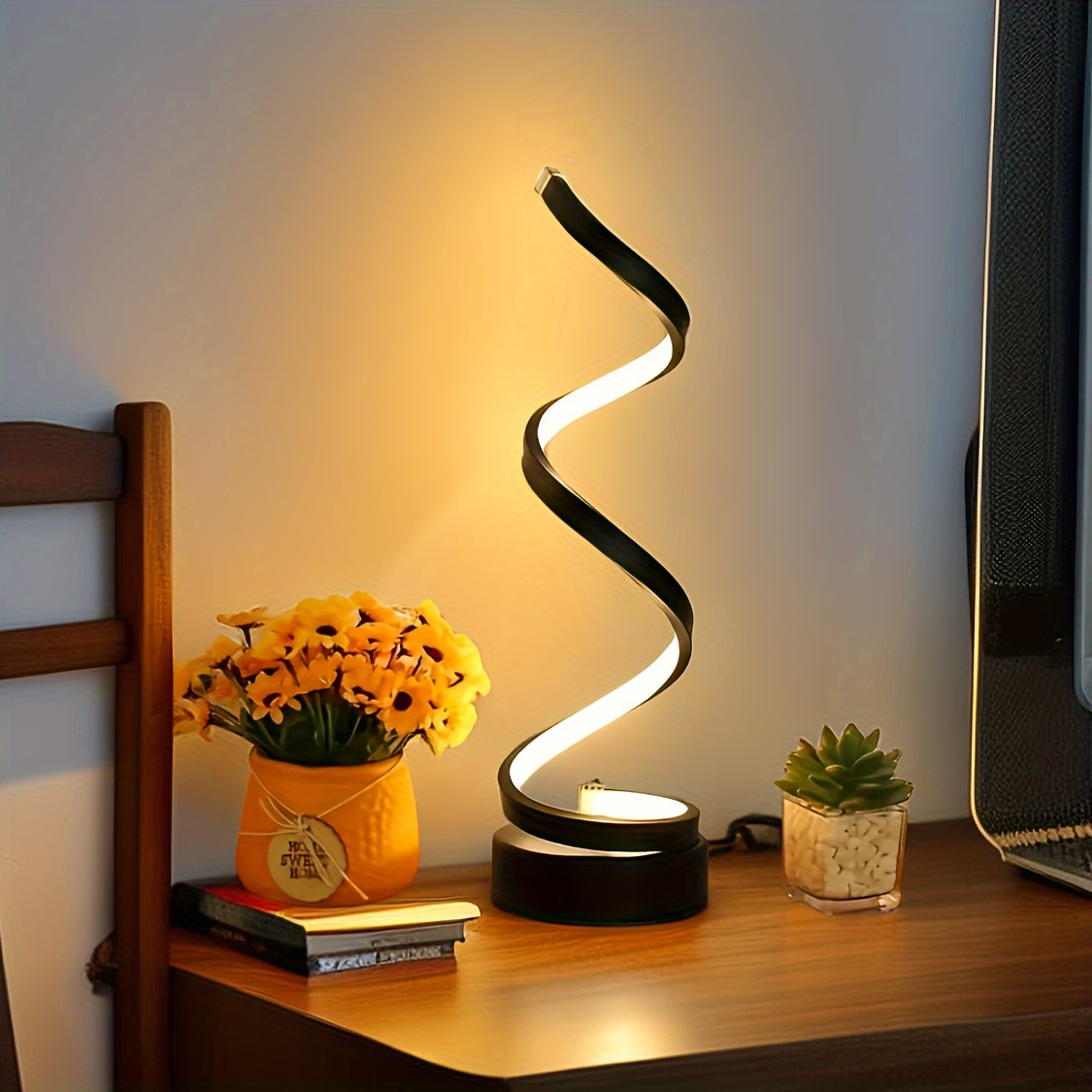 BowLift | Modern Spiral Table Lamp – Creative LED Desk Lamp with Gentle Warm Light, Perfect for Bedroom, Living Room, and Study Decor