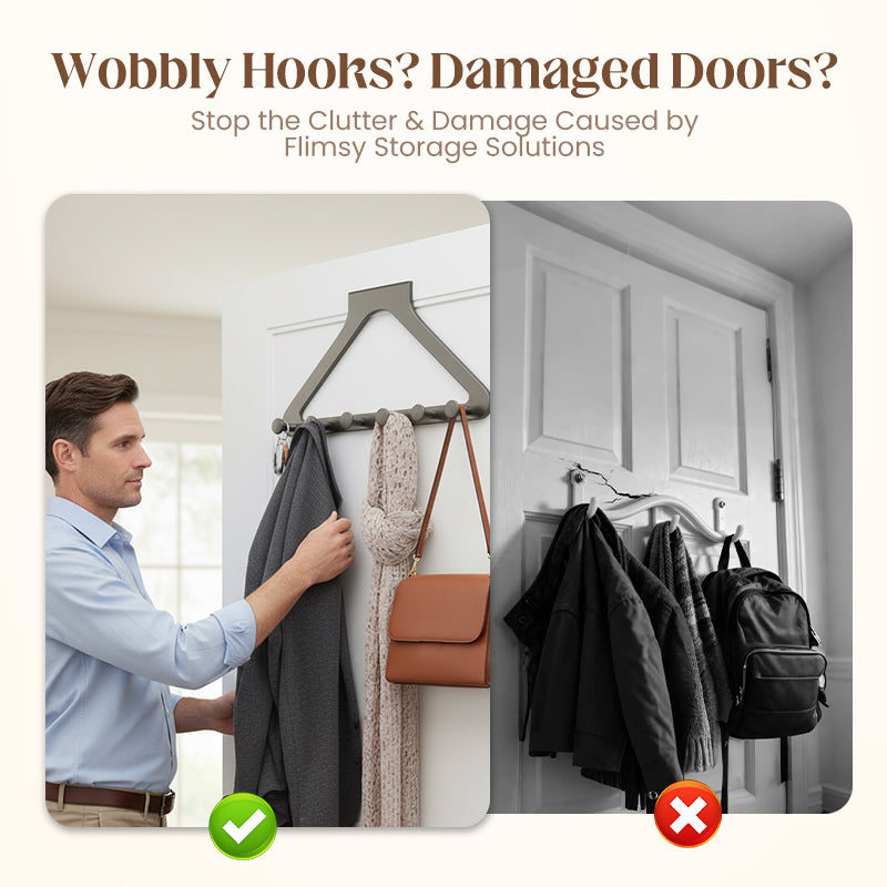 ClariHold Door Hook Rack — More space and organization, completely without drilling stress or door damage | Bowlift