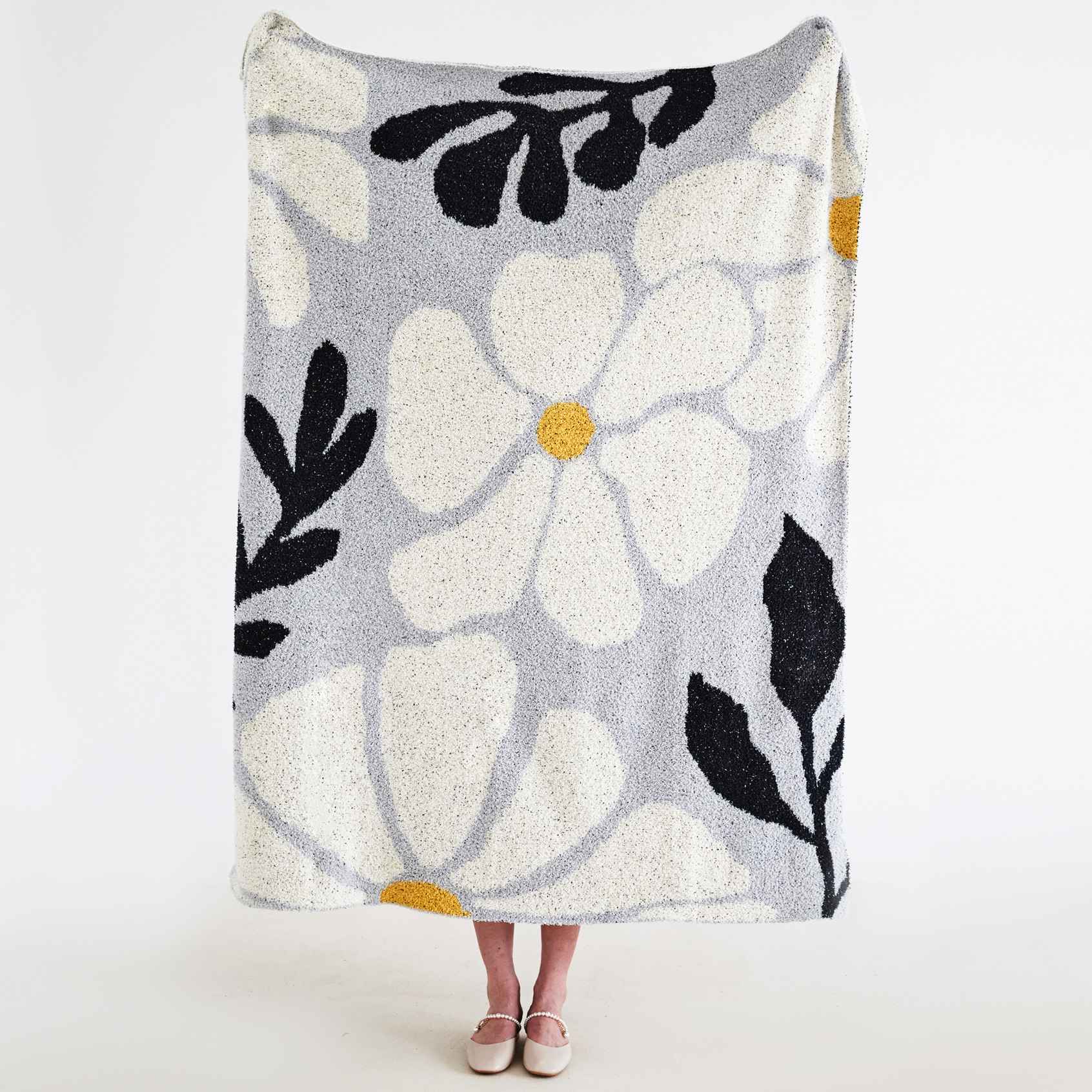 BowLift | Boho Floral Leaves Microfiber Knitted Throw Blanket - Soft, Cozy, and Decorative