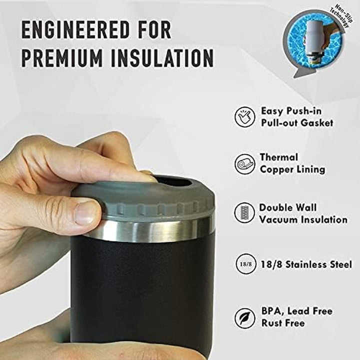 BowLift | 4 in 1 stainless steel can/bottle insulator, 14Oz two-way lid SUS insulated can cooler, beer bottle holder (Black)
