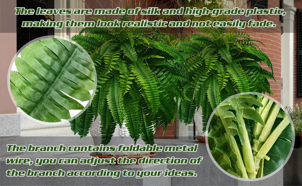 BowLift | UV Resistant Artificial Boston Fern | Lifelike, Waterproof & Maintenance-Free for Outdoor Décor