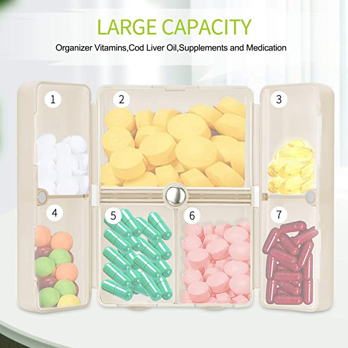 BowLift | Daily Pill Organizer – Portable 7-Compartment Box with Secure Magnetic Closure (3 Pieces)