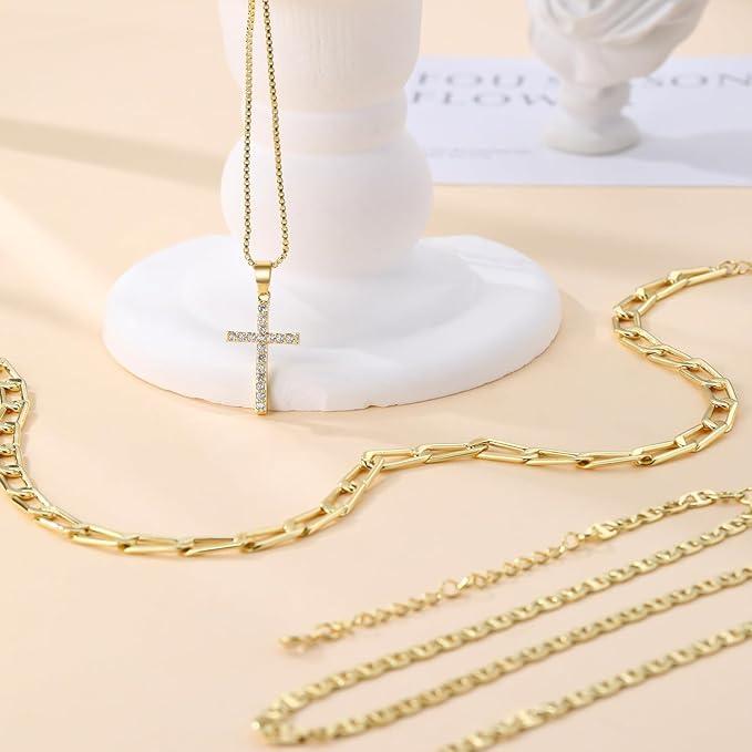 BowLift | 3pc 14k Layered Cross Necklace Stack