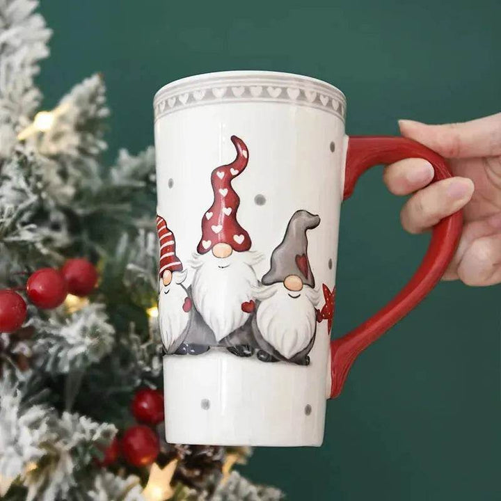 BowLift | Christmas Large Capacity Nordic Christmas Tall Hat Ceramic Relief Mug Cup