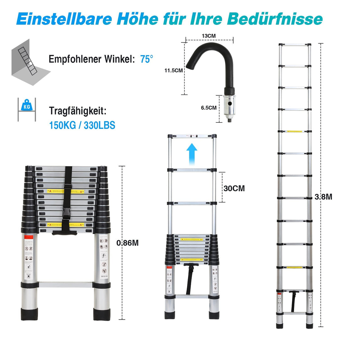 Telescopic ladder with 2 detachable hooks | Bowlift