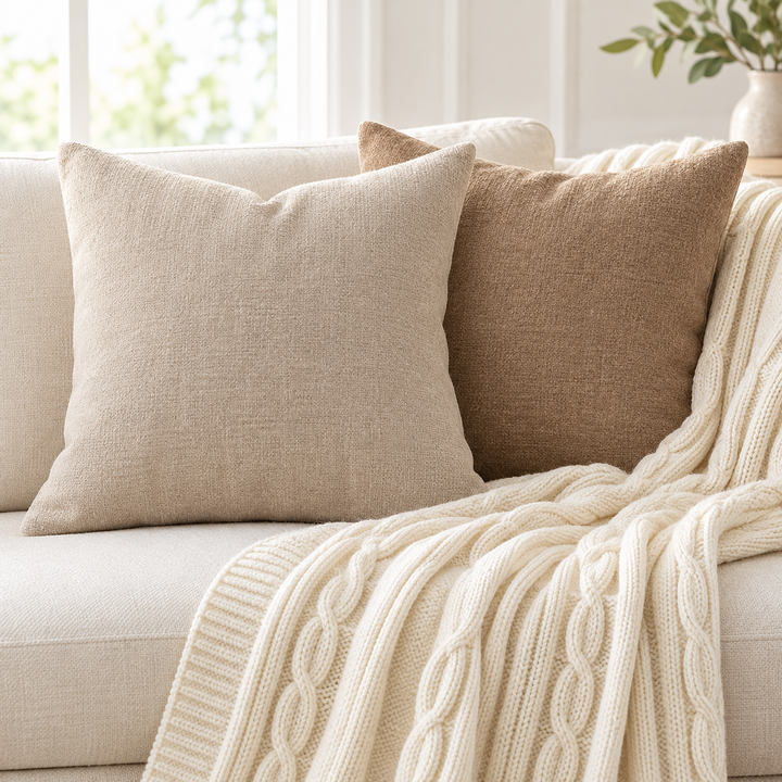 Square Herringbone Textured Corduroy Throw Pillow Cover Bowlift