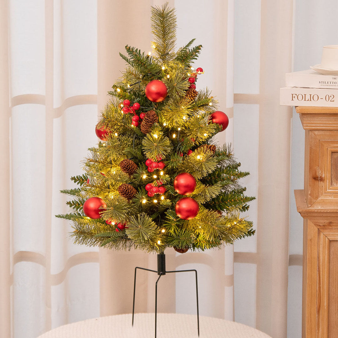 BowLift | Christmas Urn Filler with LED Lights | 18" Realistic Pine Arrangement | Indoor/Outdoor Decor