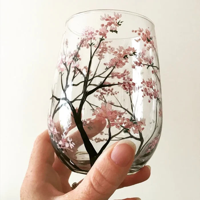 BowLift | Hand Painted Four Seasons Tree Wine Glasses | Unique Art