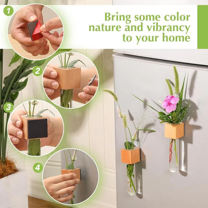 BowLift | Magnetic Mini Vase – Wood & Glass Wall-Mount Decor for Flowers & Cuttings