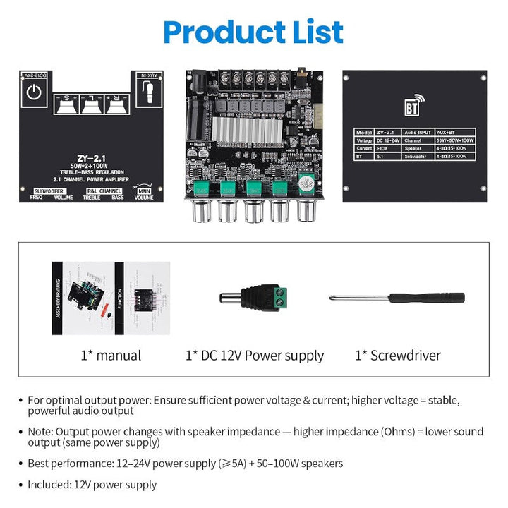2.1 Channel Bluetooth Amplifier Board Bowlift