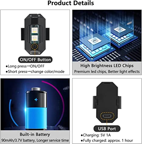 BowLift | 7 Colour LED Aircraft Strobe Light with USB Charging