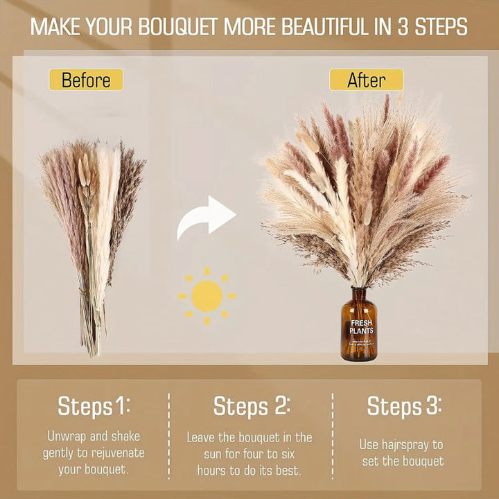 BowLift | 105pcs Natural Dried Flowers Pampas Grass Bouquet