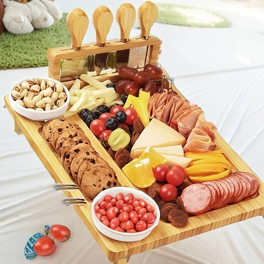 Wood cheese board with knife and fork – Elegant serving board for kitchen or dining room Bowlift
