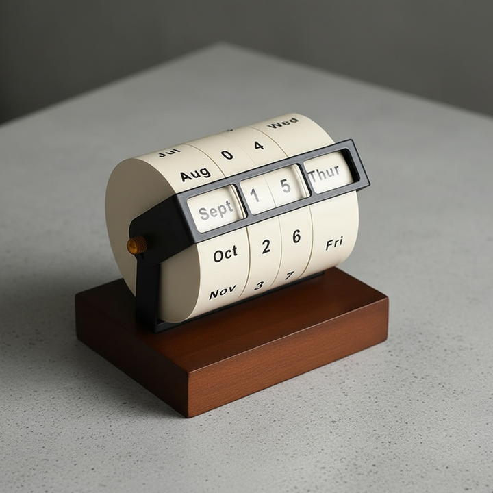 Mid-Century Rotating Wooden Perpetual Desk Calendar | Bowlift