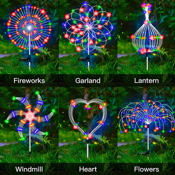 4 Pieces Solar Firework Garden Lights - Weatherproof LED Decorative Lighting, Solar Power for Garden and Patio | Bowlift