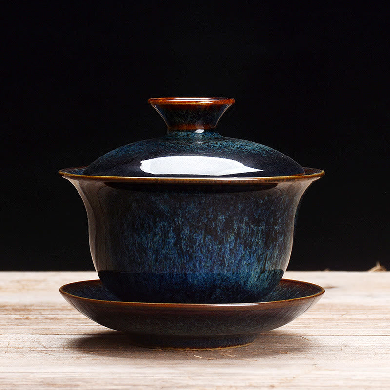 BowLift | Vintage Kiln Ceramic Gaiwan Sancai Tea Cup Tea Cup and Saucer with Lid