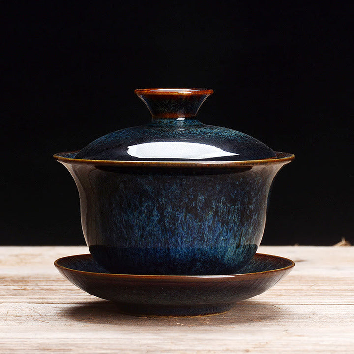 BowLift | Vintage Kiln Ceramic Gaiwan Sancai Tea Cup Tea Cup and Saucer with Lid