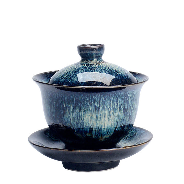 BowLift | Vintage Kiln Ceramic Gaiwan Sancai Tea Cup Tea Cup and Saucer with Lid