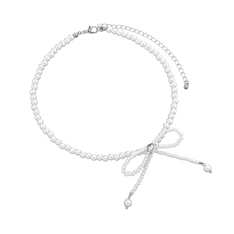 BowLift | Dainty Beaded Pearl Bow Choker Necklace