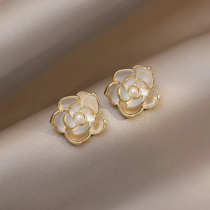 BowLift | Dainty Blanc Camellia Floral Necklace, Earrings, Ring Jewelry