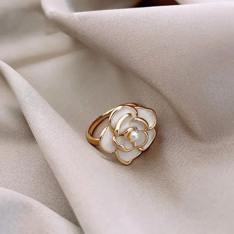 BowLift | Dainty Blanc Camellia Floral Necklace, Earrings, Ring Jewelry