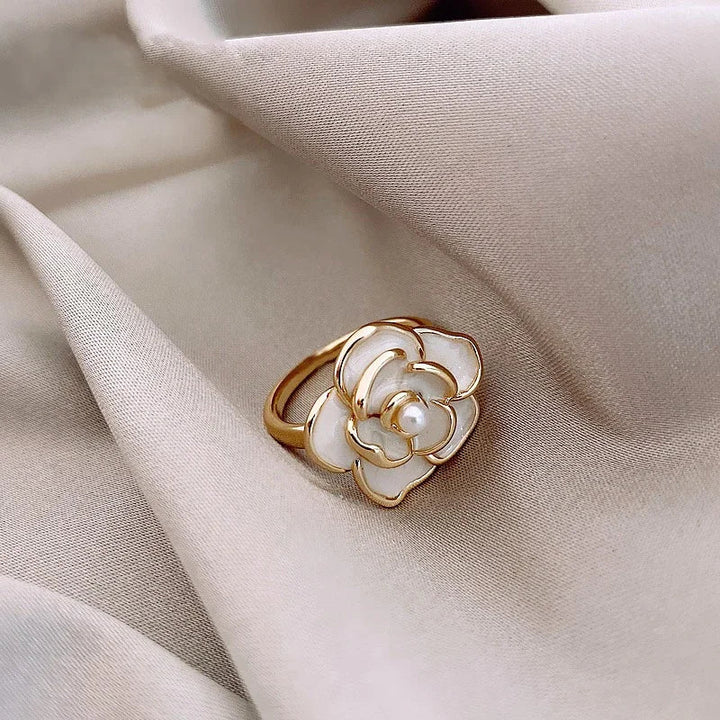 BowLift | Dainty Blanc Camellia Floral Necklace, Earrings, Ring Jewelry