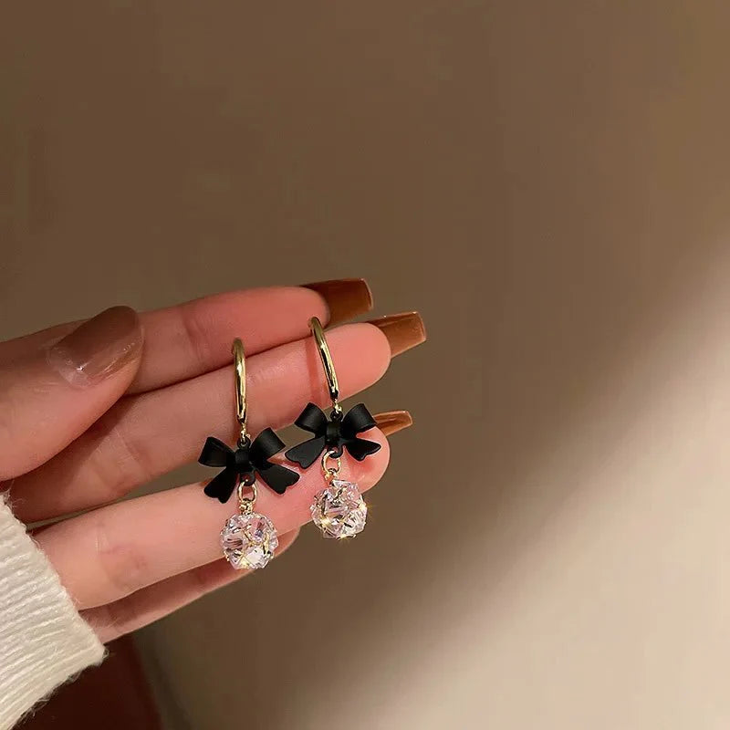 BowLift | Dainty Bow Diamond Dangle Earrings