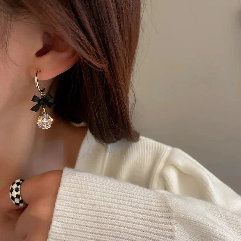BowLift | Dainty Bow Diamond Dangle Earrings