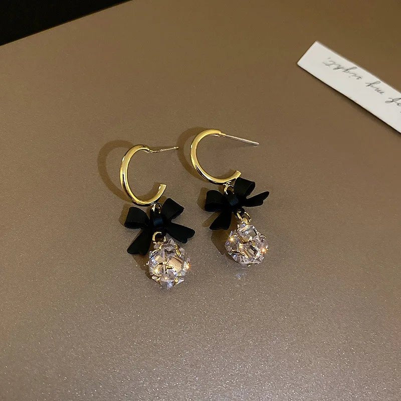 BowLift | Dainty Bow Diamond Dangle Earrings