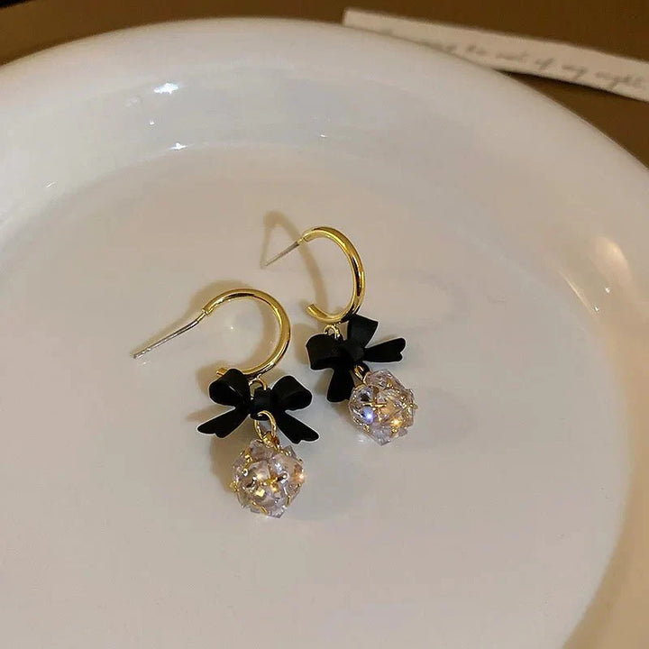 BowLift | Dainty Bow Diamond Dangle Earrings