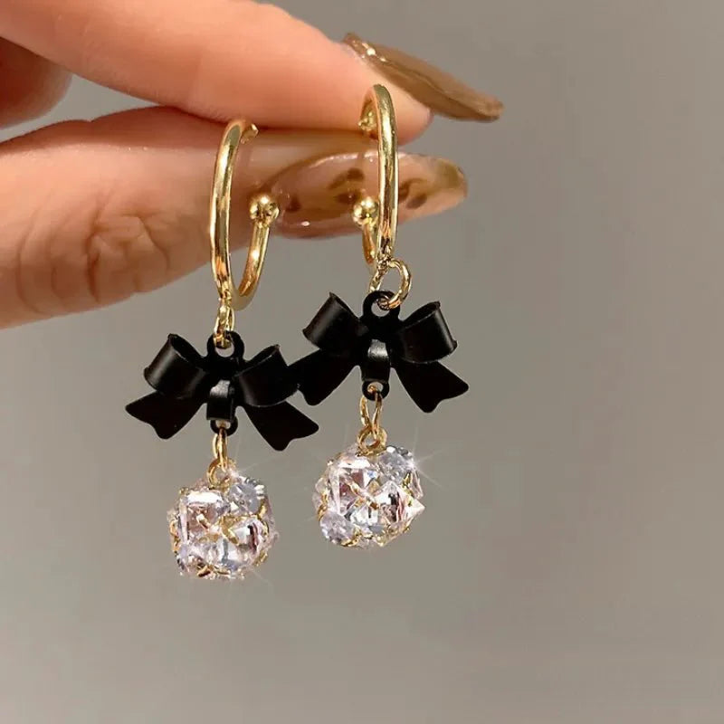 BowLift | Dainty Bow Diamond Dangle Earrings