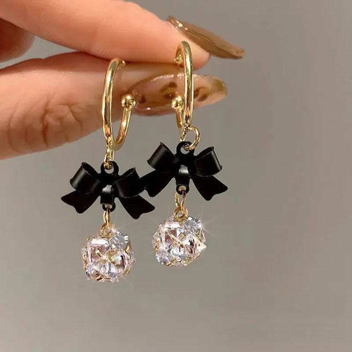 BowLift | Dainty Bow Diamond Dangle Earrings