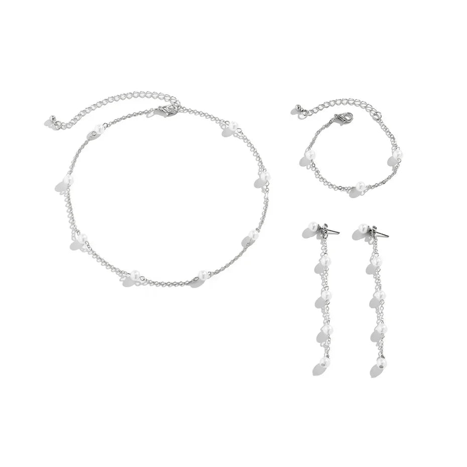 BowLift | Dainty Chain Pearl Bracelet, Necklace, and Earring Set