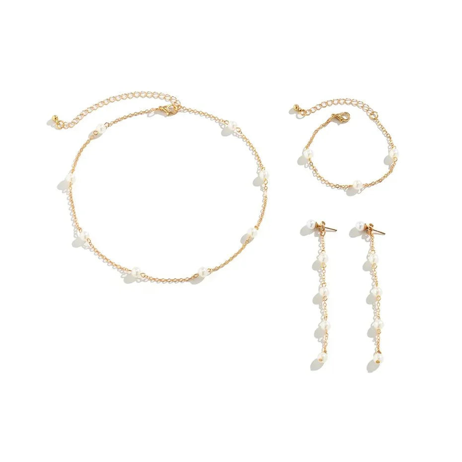 BowLift | Dainty Chain Pearl Bracelet, Necklace, and Earring Set