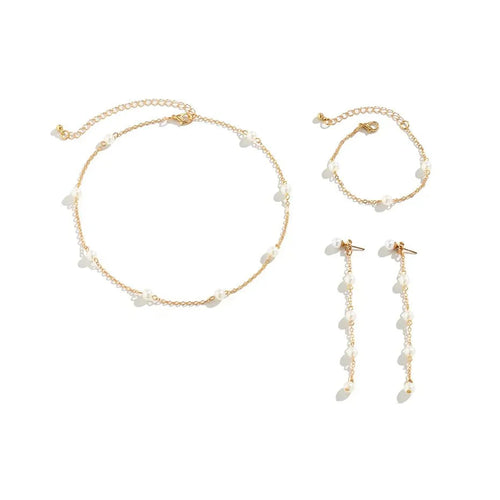 BowLift | Dainty Chain Pearl Bracelet, Necklace, and Earring Set