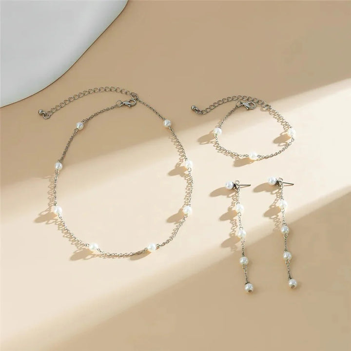 BowLift | Dainty Chain Pearl Bracelet, Necklace, and Earring Set