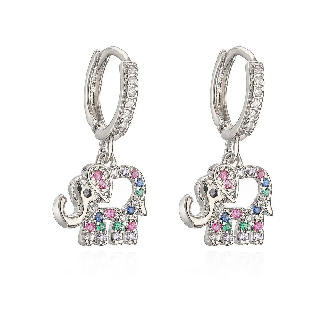 BowLift | Dainty Colorful Diamond Elephant Outline Earrings
