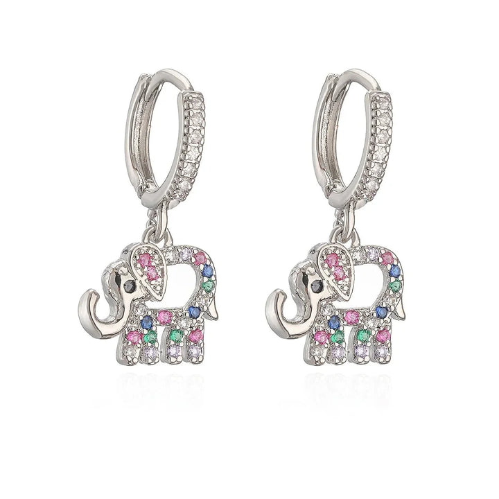 BowLift | Dainty Colorful Diamond Elephant Outline Earrings