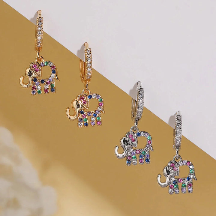 BowLift | Dainty Colorful Diamond Elephant Outline Earrings