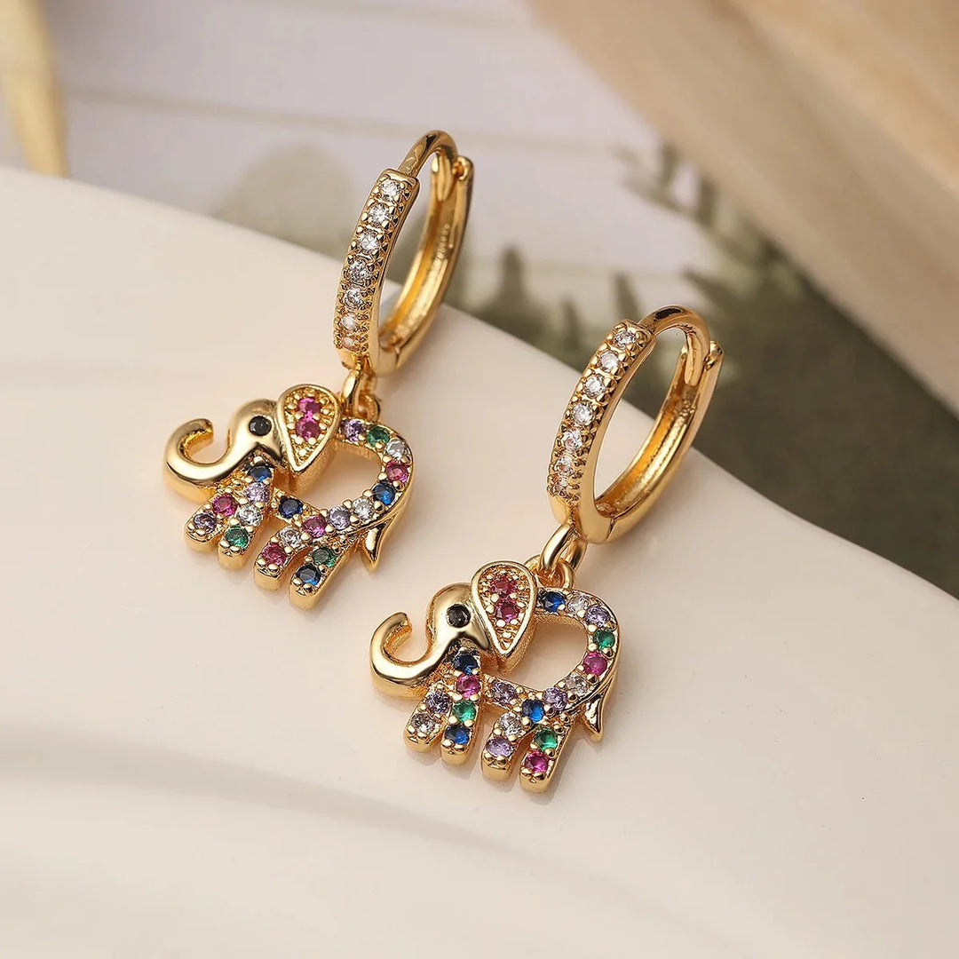 BowLift | Dainty Colorful Diamond Elephant Outline Earrings