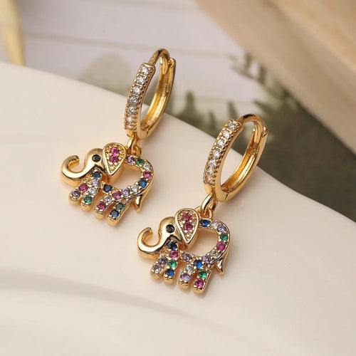 BowLift | Dainty Colorful Diamond Elephant Outline Earrings