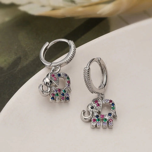 BowLift | Dainty Colorful Diamond Elephant Outline Earrings