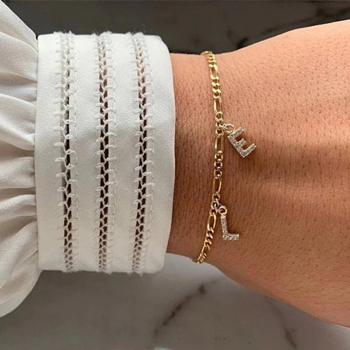 BowLift | Dainty Cuban Figaro Chain Letter Initial Bracelet