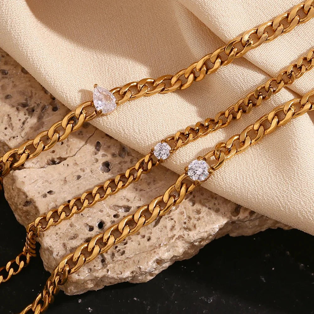 BowLift | Dainty Diamond Set Gold Cuban Bracelets