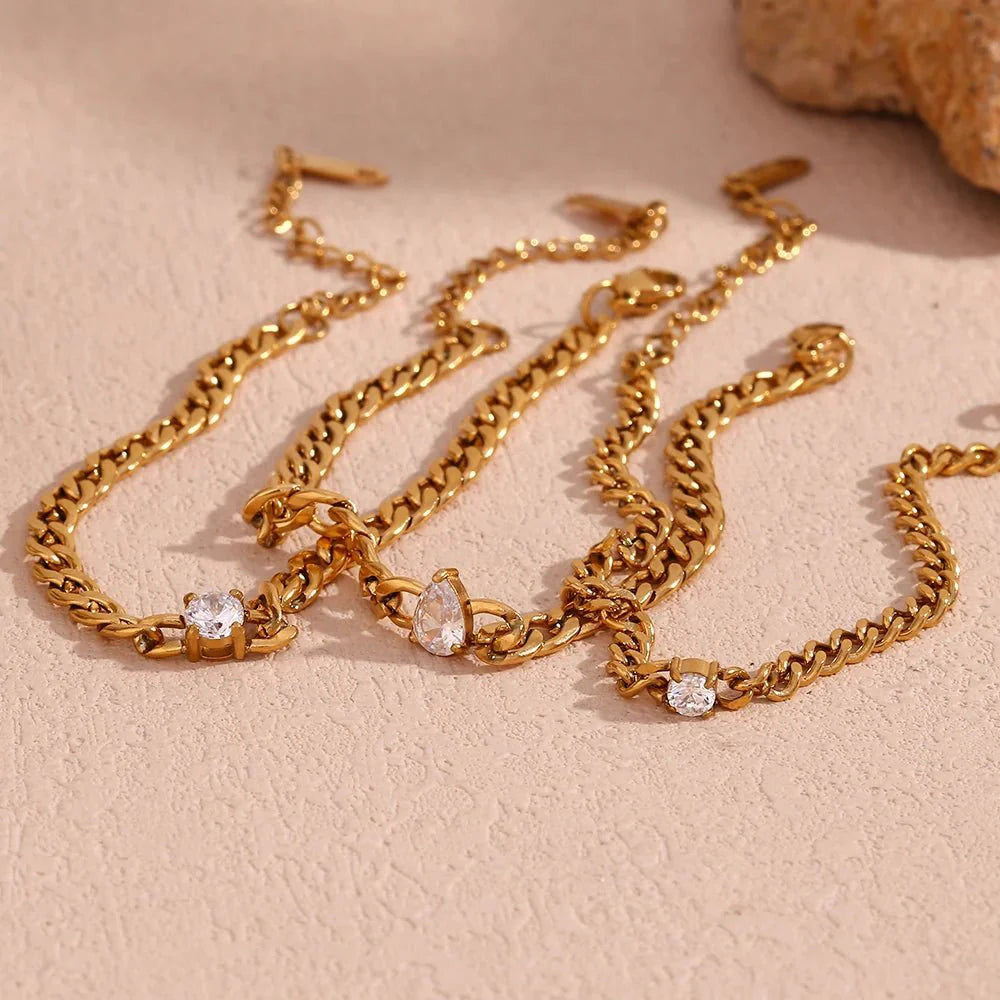 BowLift | Dainty Diamond Set Gold Cuban Bracelets